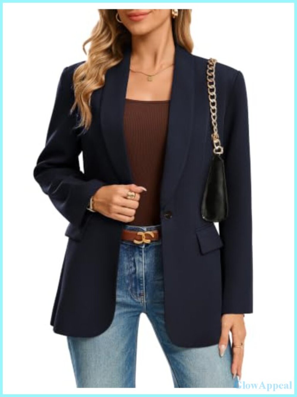 Women Business Casual Blazer Loose Fit Long Sleeve Single Button Flap Pocket